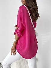 billige Kvinne Enkle Topper-damebluse stilig moderne ensfarget knapper lomme langermet skjorte krage arbeid blå oransje grønn rosa rosa vår høst