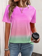 billige Kunst &amp; Design t-skjorte-dame t-skjorte uformell gradient print kortermet vanlige topper rund hals daglig blå lilla grønn regnbue sommer