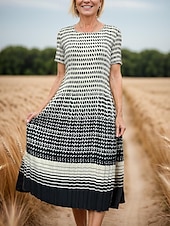 ieftine rochie midi neagra-Pentru femei Rochie de lucru Rochie A line Modă Zilnic Rochii Midi Bufantă Pătrat Manșon scurt Geometric Dunga Potrivire Largă Negru Vară L
