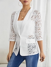 preiswerte Blazer &amp; Anzüge-Damen Blazer Sakko Formal Spitze Glatt Atmungsaktiv Strassenmode Regular Fit Oberbekleidung Langarm Frühling Schwarz S