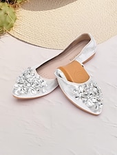 preiswerte Ballerinas für Damen-Silberne faltbare Ballerinas für Damen mit Strassverzierungen – bequeme, leichte Schuhe für Reisen, Partys und besondere Anlässe