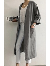 preiswerte Trenchcoats-Damen Trenchcoat B¨¹ro Tasche Feste Farbe Moderner Stil Lockere Passform Oberbekleidung Langarm Frühling Hellblau S