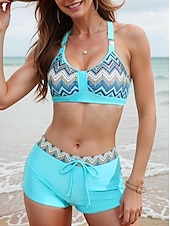 preiswerte Bikini-Sets-Damen Badeanzug Bikinis Bademode Urlaub Geometrisch Gestreift Ärmellos Badeanzüge