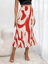 preiswerte Röcke-Damenrock A-Linie Midirock Print Geometrisch Farbblock Street Date Sommermode Rot Blau Dunkelgrau Beige