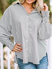 voordelige Vrouwen Werk Tops-dames overhemd blouse casual gestreept knopen zak lange mouw normale tops overhemd kraag dagelijks zwart blauw lente&amp;amp;  val