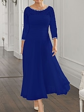 voordelige Vloerlengte-Strand Bruiloft A-Lijn Moeder van de Bruid Jurk Bruiloft Gast Elegante Juweel Hals Enkel Lengte Chiffon Kant 3/4 Lange Mouw met Pailletten Ruching 2025 gratis op maat gemaakt