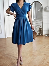 voordelige midi-zwarte jurk-Dames Mini-jurk Zwarte jurk Afstudeerjurk Casual jurk A lijn jurk Streetwear Basic Casual Vakantie Straat Feestdagen Normale pasvorm Korte mouw V-hals Zwart Bordeaux Marineblauw blauw Zomer