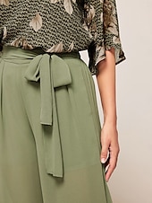 billige Blusedresser for kvinner-Dame Elegant Bluse Bukser med brede ben Halvlange ermer V-hals Blomstret Sløyfe Arbeidstøy Dagligdagstøy Grønn Sommer Løstsittende