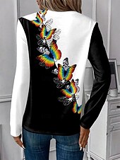 baratos Camiseta de Animais-camiseta feminina casual estampa manga longa regular tops gola redonda diário preto primavera outono