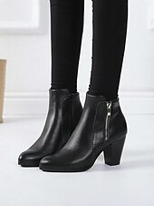 cheap Vintage Boots-Women&#039;s Brown Faux Leather Ankle Boots with Side Zipper and Block Heel - Vintage Style for Casual and Dressy Occasions