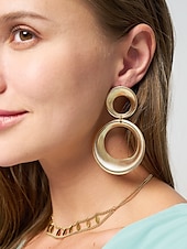 abordables Boucle d&amp;#39;oreille pour femme-boucles d&#039;oreilles pendantes élégantes en alliage doré pour femmes avec un design circulaire texturé - bijoux de déclaration légers