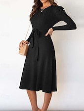 preiswerte Strickkleider-Damen Pullover Kleid Modisch elegante kleider Feste Farbe Gerippt Rundhalsausschnitt Strick Langarm Normale Oberteile Stricken Arbeit Täglich Schwarz Grün Herbst Winter