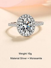 abordables Anillos de mujer-Anillo de compromiso de plata con halo de moissanita para mujer: banda de fiesta brillante de corte ovalado para mujer