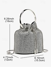 cheap Clutches &amp; Evening Bags-Women&#039;s Sparkling Silver Rhinestone Bucket Bag with Metal Ring Handle | Glamorous Accessory for Evening Parties and Special Occasions