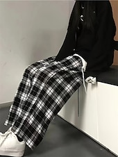 abordables Pantalons-Femme Ample Chino Décontractées Toute la longueur Taille haute Plaid Poche Ceinture élastique Imprimé Confortable Doux Micro-élastique Extérieur Plein Air Noir Automne Hiver Standard