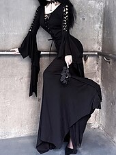 levne Šaty-Punk a gotika Šaty Čerodějnice Morticia Addamsová Pevná barva Dámské Fantazie Valpuržina noc předvečer Všech svatých Karneval Večírek Dospělé Šaty