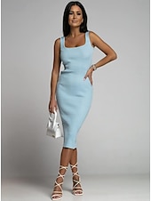 abordables robe longue noire-robe noire Robe unie Robe de cocktail noire Femme Robe mi-longue Accueil froid Plein Air Rendez-vous Décontractées Col Ras du Cou Sans Manches Standard Noir Blanche Bleu S M L XL 2XL