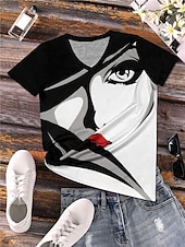 voordelige Kunst &amp; Design t-shirt-Dames T-shirt Abstract Casual Korte mouw Ronde hals Normale tops Dagelijks Afdrukken Zwart Zomer