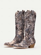 cheap 1980s-Women&#039;s Floral Pattern Western Cowboy Boots with Low Heel, Stylish and Comfortable for Country and Casual Wear