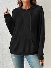 abordables Sweatshirts et Hoodies Texturés-sweat à capuche femme uni col ras du cou manches longues noir vert beige gris automne hiver