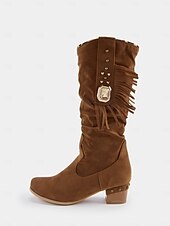 levne Cowboy &amp; Western Boots-dámské hnědé semišové boty do půli lýtek s třásněmi – westernové kovbojské boty na podzim a zimu