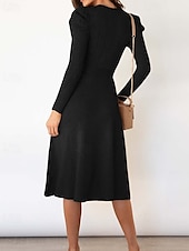 preiswerte Strickkleider-Damen Pullover Kleid Modisch elegante kleider Feste Farbe Gerippt Rundhalsausschnitt Strick Langarm Normale Oberteile Stricken Arbeit Täglich Schwarz Grün Herbst Winter