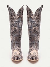 cheap 1980s-Women&#039;s Floral Pattern Western Cowboy Boots with Low Heel, Stylish and Comfortable for Country and Casual Wear