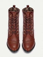 levne Cowboy &amp; Western Boots-dámské hnědé šněrovací viktoriánské boty se středním podpatkem - ideální pro běžné nošení, outdoorové aktivity a víkendové výlety