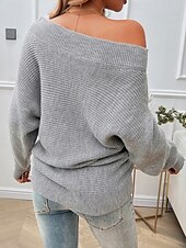 billiga Solida färger-Dam Pullover tröja Mode Ledigt Ensfärgat Tjock Över axeln Pärlor Drop Shoulder Långärmad Vanliga toppar Sticka Dagligen Kaki Grå Vår Höst