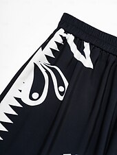 economico pantaloni da donna-pantaloni neri con stampa a gamba larga in raso