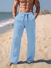 economico Vacanza-Per uomo Pantaloni Pantaloni estivi Pantaloni da spiaggia A cordoncino Vita elastica Gamba dritta Liscio Comfort Traspirante Informale Giornaliero Per eventi Di tendenza Classico Nero Bianco