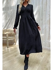 abordables Robe noire-robe noire Robe unie Femme Robe Maxi A Volants Bouton Plein Air Rendez-vous Décontractées Col V manche longue Ample Noir S M L XL