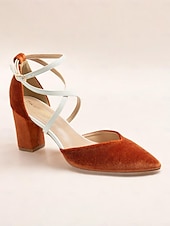 preiswerte Halbformell-schicke zweifarbige Damen-Pumps mit Fesselriemchen - elegantes Wildleder-Finish in gebranntem Orange und Creme, perfekt fürs Büro und Abend-Outfit