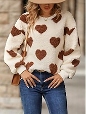 levne Mikiny a mikiny-dámská mikina elegantní móda comfrt fleece srdce práce denní nošení ležérní posádka krk patchwork dlouhý rukáv khaki podzim zima