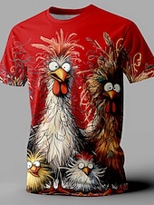 cheap Animal Print T shirts-Men&#039;s Rooster Funny T shirt Short Sleeve T shirt 3D Print Crew Neck Shirt Retro Vintage Casual Street Style Sports Outdoor Holiday Going out Black White Yellow Spring &amp; Summer Clothing Apparel S M L