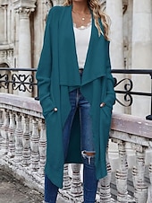 preiswerte Strickjacken und Oberbekleidung-Damen Pullover Jacke Stilvoll Feste Farbe Öffnung vorne Tasche Fledermaus Ärmel Langarm Lange Oberteile Stricken Arbeit Schwarz Wein Herbst Winter