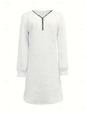 cheap Jumper Dresses-Women&#039;s Plain Dress Mini Dress Zipper Vintage Casual V Neck Long Sleeve Black White Pink Color