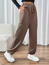 cheap Women&#039;s Cargo Pants-Women&#039;s Sweatpants Chinos Fashion Streetwear Full Length High Waist Plain Pocket Elastic Waistband Comfy Soft Comfortable Micro-elastic Outdoor Street Brown Fall Winter Regular Fit