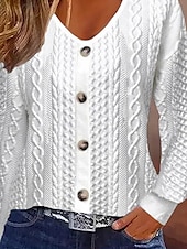 abordables Sweats à capuche-pull femme mode confortable décontracté col rond boutons manches longues blanc printemps automne