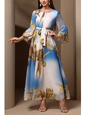 ieftine Rochii din chiffon-Pentru femei Rochie Lunga Rochie Maxi Rochie de epoca Rochie de Cocktail Rochie pentru invitata de nunta Rochii din Șifon Boho Zilnic Concediu Potrivire Largă Grafic Manșon Lung Stil Nautic Albastru