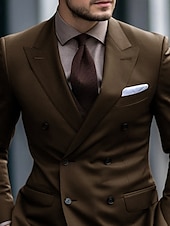 abordables Trajes formales-Trajes de Boda para Hombre Trajes de Regreso a Casa Color Sólido Café Ajuste Entallado 2 Piezas Doble Botón Seis botones