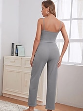 billige Nattøy for damer-kvinners loungewear sett 3 stykker ren farge tilfeldig komfort hjemme komfort stropper stropp topp bukselomme høst vinter hjemmeantrekk