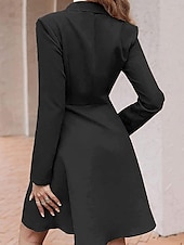 levne Pracovní šaty-dámské malé černé šaty blejzr šaty elegantní pracovní minišaty knoflíková klopa dlouhý rukáv hladký regular fit černá modrá khaki jaro podzim s m l xl