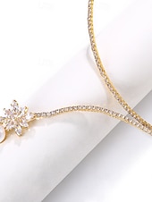 tanie Wesele ACC-Elegancki naszyjnik z pereł dla kobiet, naszyjnik ślubny z kryształkami i kwiatowymi akcentami, klasyczna luksusowa biżuteria dla panien młodych, gości weselnych, na oficjalne imprezy, wieczorne przyjęcia i na wesele