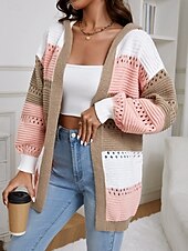 economico Cardigan e capispalla-Per donna Giacca maglione Maglione casual Informale Morbido Color Block Girocollo Con cappuccio Manica a lanterna Manica lunga Top regolari Maglia Esterno Giornaliero Fine settimana Rosa Autunno