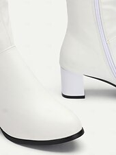 cheap Fashion Boots-Women&#039;s White Knee-High Boots with Pearl Detailing - Elegant Footwear for Winter, Office, and Special Occasions