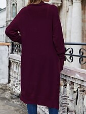 preiswerte Strickjacken und Oberbekleidung-Damen Pullover Jacke Stilvoll Feste Farbe Öffnung vorne Tasche Fledermaus Ärmel Langarm Lange Oberteile Stricken Arbeit Schwarz Wein Herbst Winter