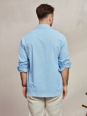 preiswerte Herren Elite Hemden-Herren Hemd Hemd aus Baumwollleinen Sommerhemd Strandbekleidung Lässiges Hemd Knopfhemd Glatt Casual Täglich Blau Langarm Kargen Frühling Sommer Bekleidung Tasche