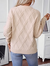 abordables Couleurs unies-Femme Pull Chandail Décontractées Couleur unie Géométrique Col Ras du Cou Tricoté manche longue Hauts longs Tricoter Travail Noir Beige Automne Hiver