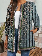 abordables Blazers et Costumes-Femme Veste Blouson Soirée Poche Géométrique Coupe Vent Mode Standard Vêtements d&#039;extérieur manche longue Automne Coloré M
